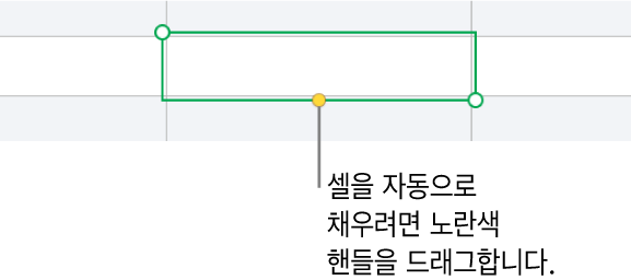 드래그하면 셀 자동 채우기를 할 수 있는 노란색 핸들이 있는 선택된 셀.