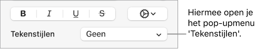 Het pop‑upmenu 'Tekenstijlen'.