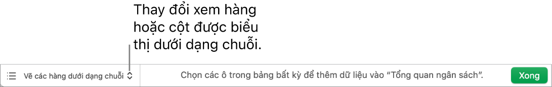 Menu bật lên để chọn biểu thị các hàng hoặc cột dưới dạng chuỗi.