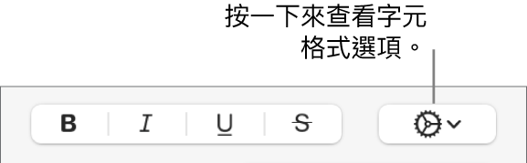 「粗體」、「斜體」、「底線」和「刪除線」按鈕旁邊的「更多文字選項」按鈕。