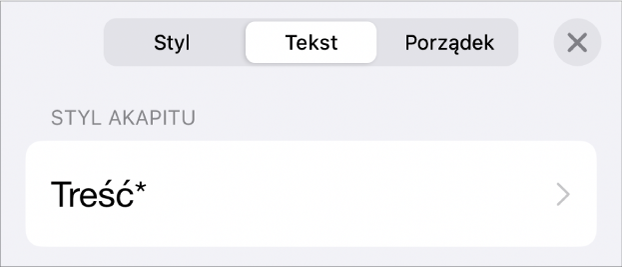 Styl akapitu z gwiazdką oraz znajdującym się po prawej stronie przyciskiem Uaktualnij.