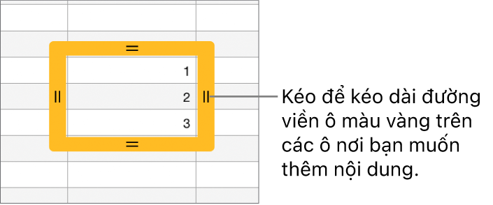 Ô đã chọn có đường viền màu vàng lớn mà bạn có thể kéo để tự động điền ô.