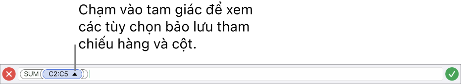 Trình sửa Công thức hiển thị cách bảo lưu tham chiếu hàng và cột khi ô được sao chép hoặc di chuyển.