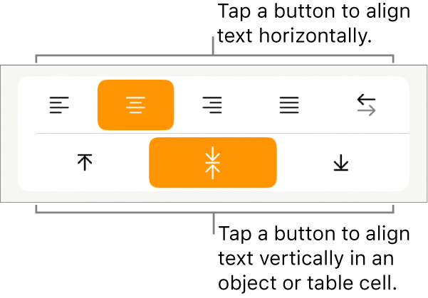 Horizontal and vertical alignment buttons for text.