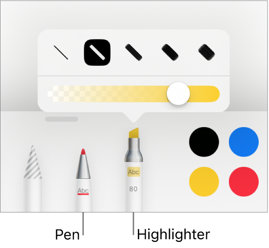 The Smart Annotation tool menu with pen and highlighter buttons, line width options and the opacity slider.