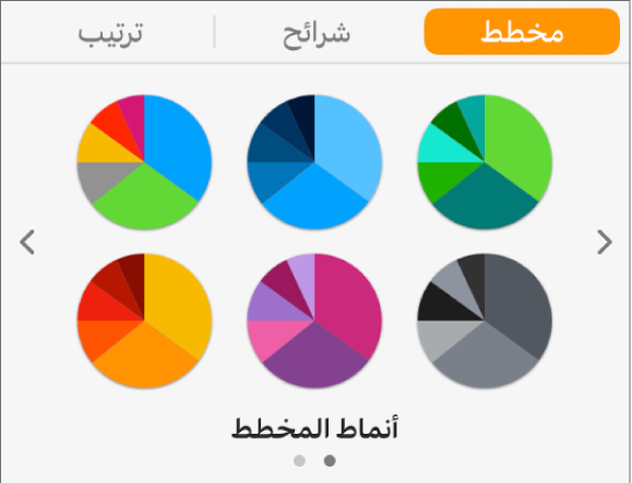 أنماط المخططات في علامة التبويب "المخطط" ضمن الشريط الجانبي "التنسيق".