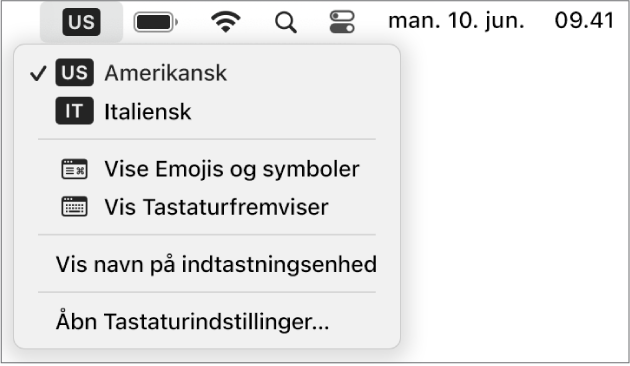 Tastaturmenuen i øverste højre hjørne af menulinjen.