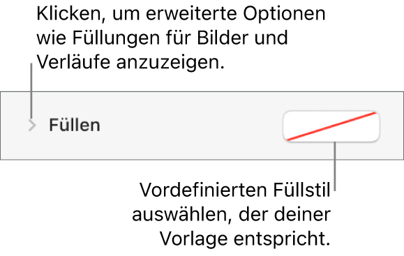 Steuerelemente zum Auswählen einer Füllfarbe