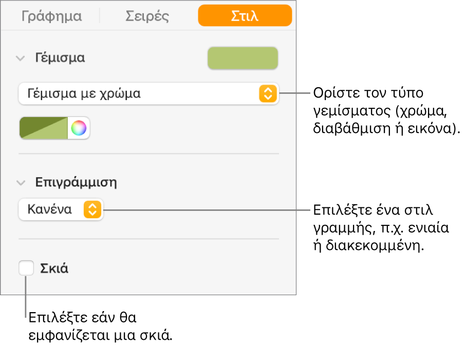 Στοιχεία ελέγχου για την αλλαγή της εμφάνισης μιας σειράς δεδομένων.