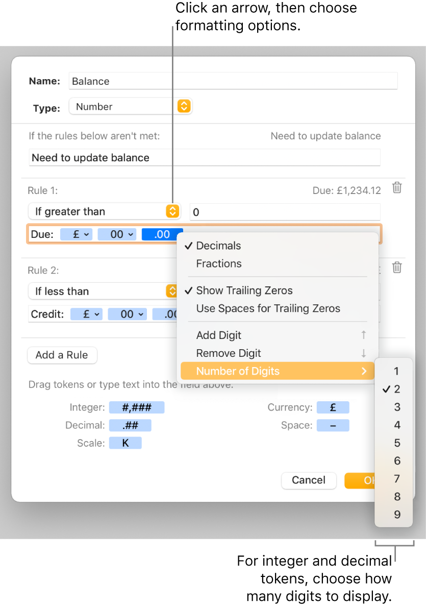 The custom cell format window with controls for choosing custom formatting options.