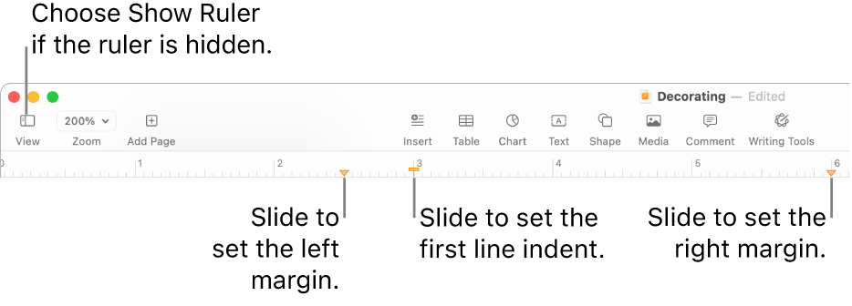 The ruler with the left margin control and first line indent control.