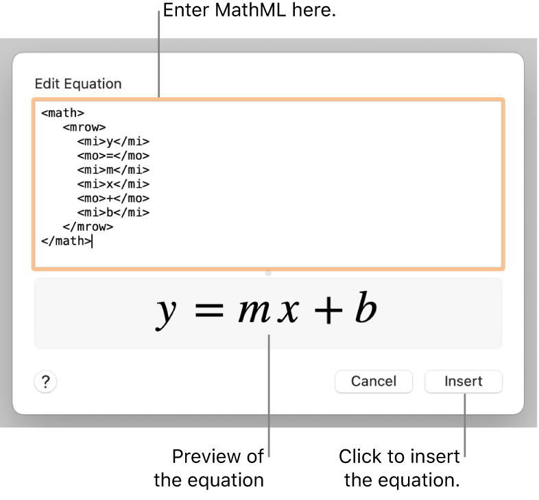 The equation for the slope of a line in the Edit Equation field, and a preview of the formula below.