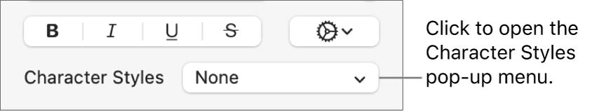 The Character Styles pop-up menu.