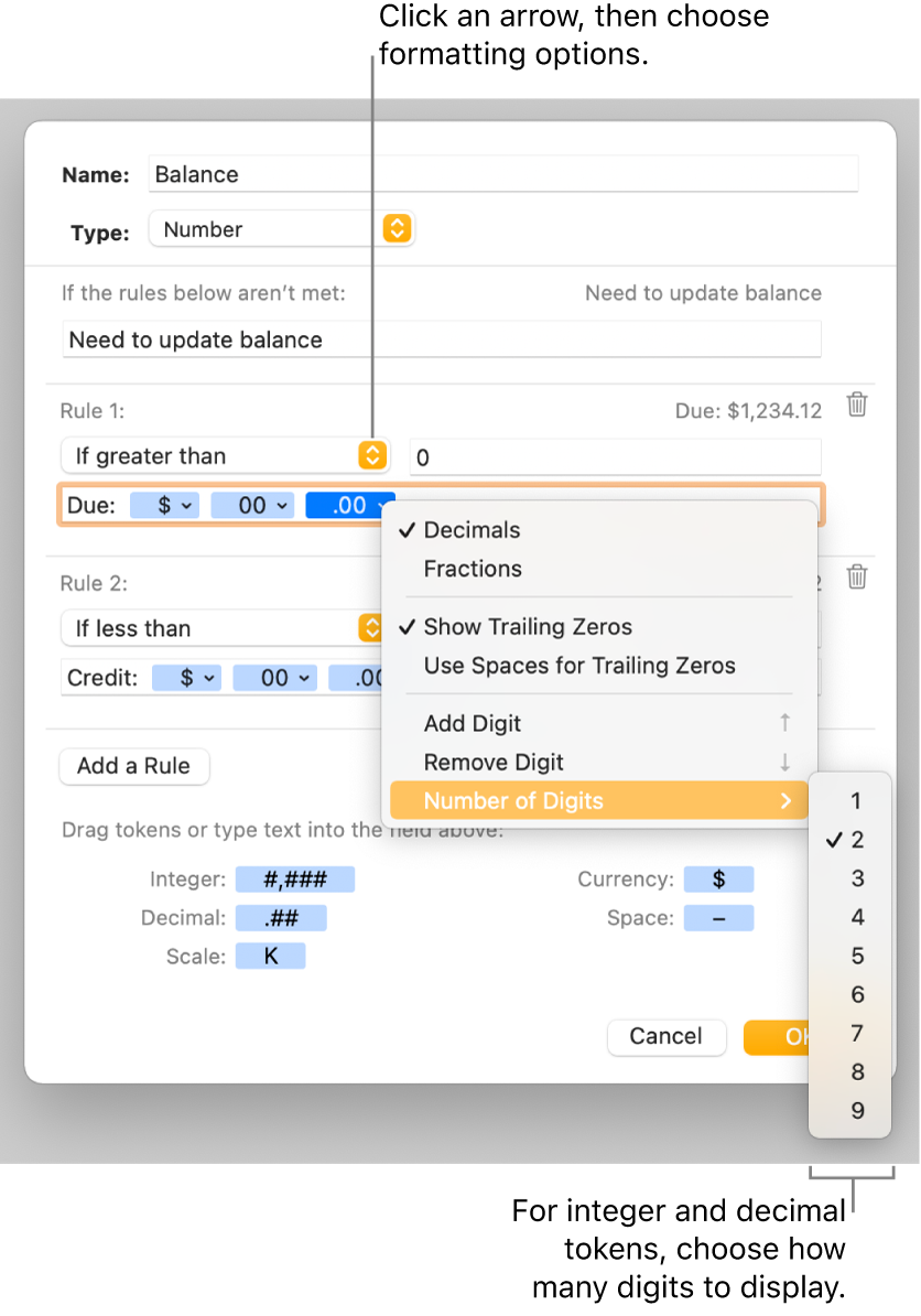 The custom cell format window with controls for choosing custom formatting options.