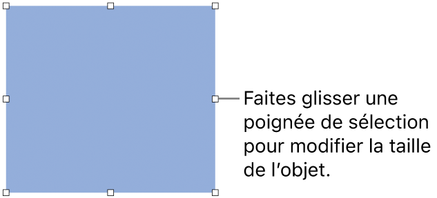 Un objet dont la bordure comporte des carrés blancs pour modifier sa taille.