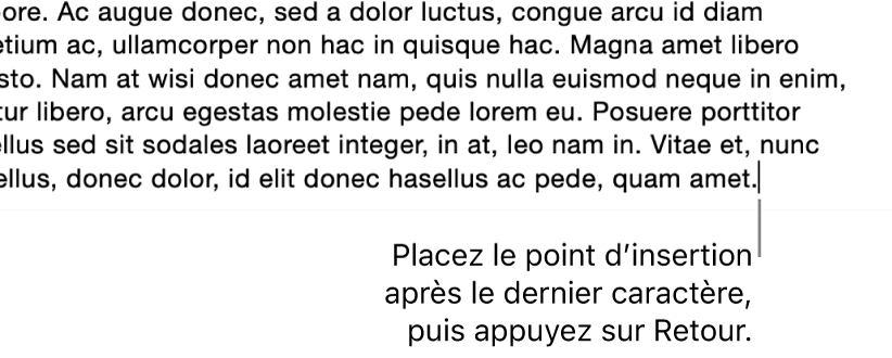 Le point d’insertion placé après le point dans la dernière phrase d’un paragraphe.