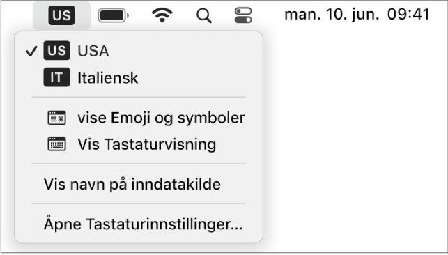 Tastaturmenyen i øverste høyre hjørne i menylinjen.