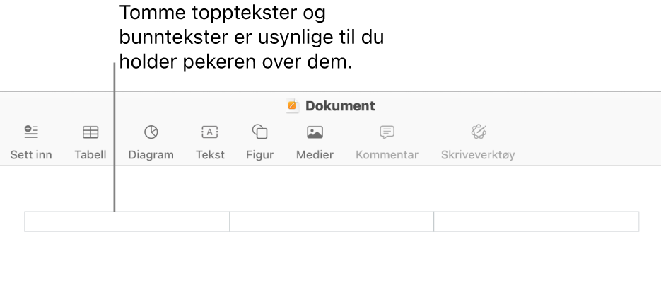 Tre topptekstfelter over tittelen i et dokument.