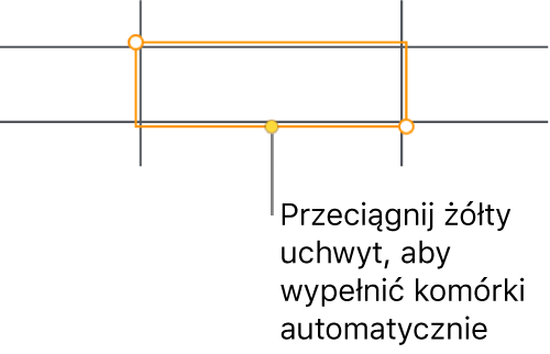 Zaznaczona komórka z żółtym uchwytem, który można przeciągnąć, aby automatycznie wypełnić komórki.