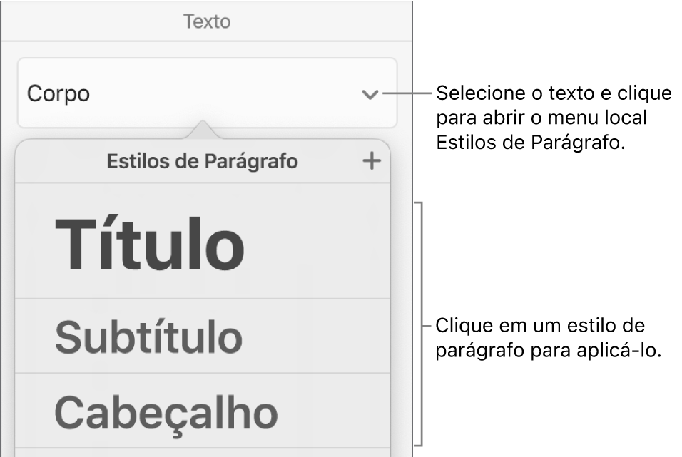 O menu Estilos de Parágrafo.