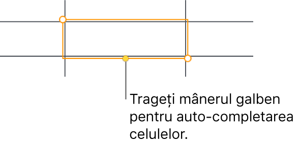 O celulă selectată cu un mâner galben pe care îl puteți trage pentru completarea automată a celulelor.