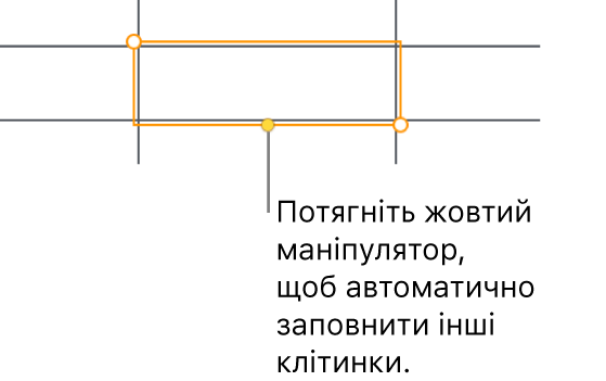 Вибрана клітинка із жовтим регулятором, потягнувши який, можна автоматично заповнити інші клітинки.