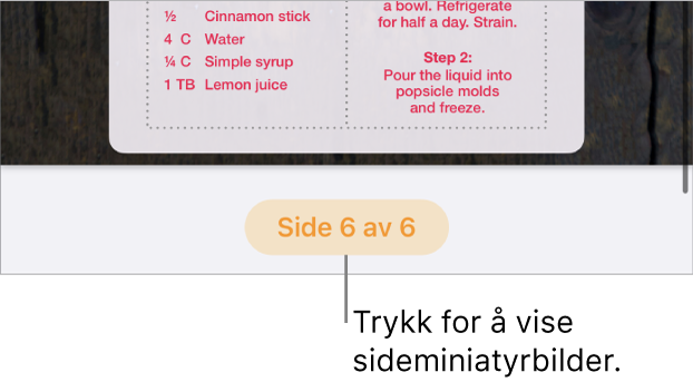 Et åpent dokument med sidenummerknappen nederst i midten av skjermen.