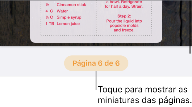 Um documento aberto com o botão de número da página no centro da parte inferior da tela.