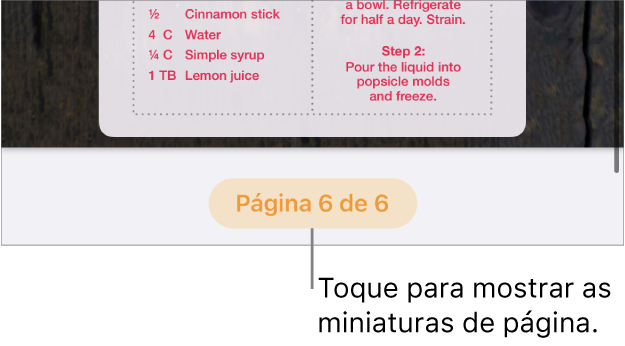 Um documento aberto com o botão de número de página na parte inferior ao centro do ecrã.