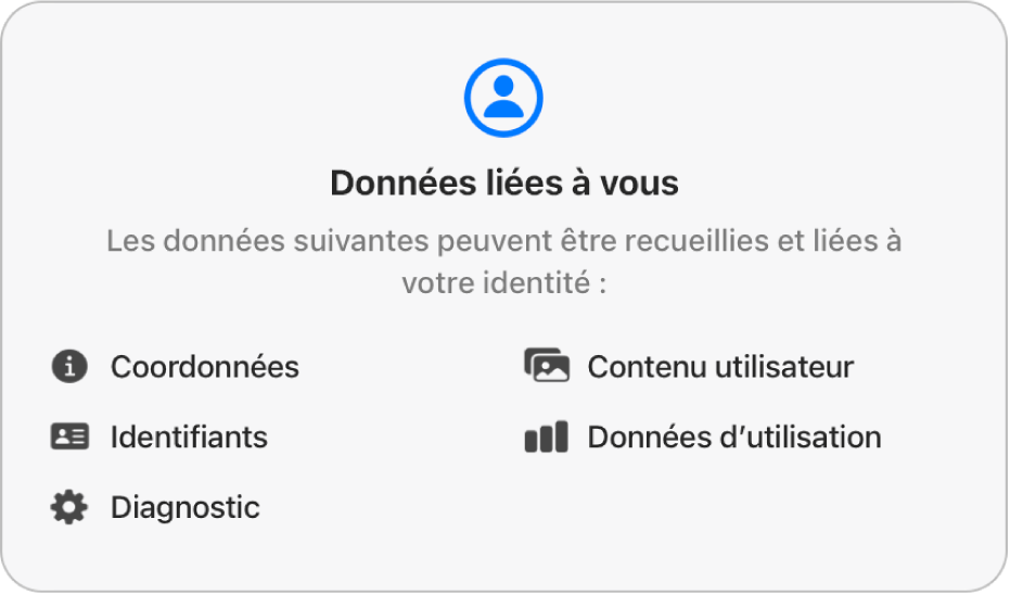 Une partie de la page principale du Mac App Store, qui affiche la politique de confidentialité du développeur de l’app sélectionnée.