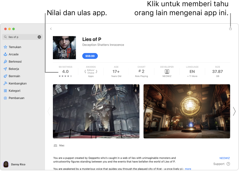 Nilai pelanggan untuk app di App Store.