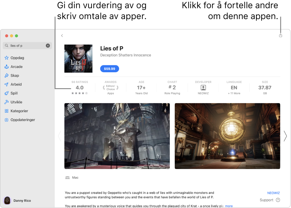 Kundevurderinger for en app i App Store.