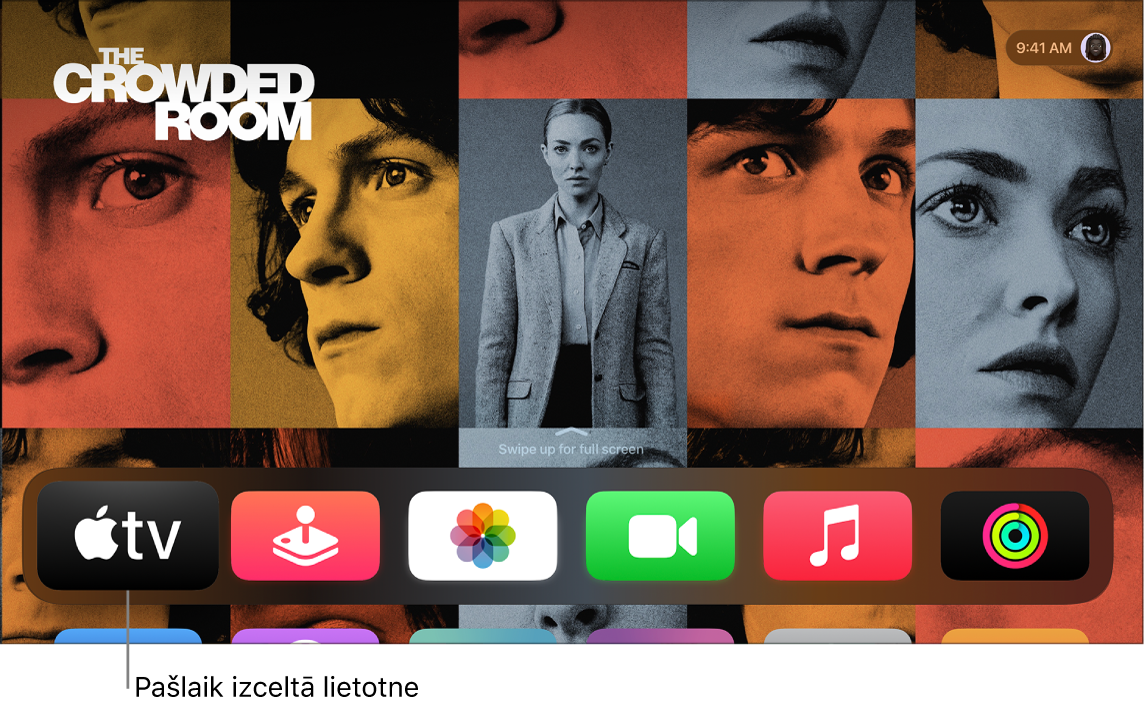 Apple TV Home Screen ar izceltu lietotni Apple TV