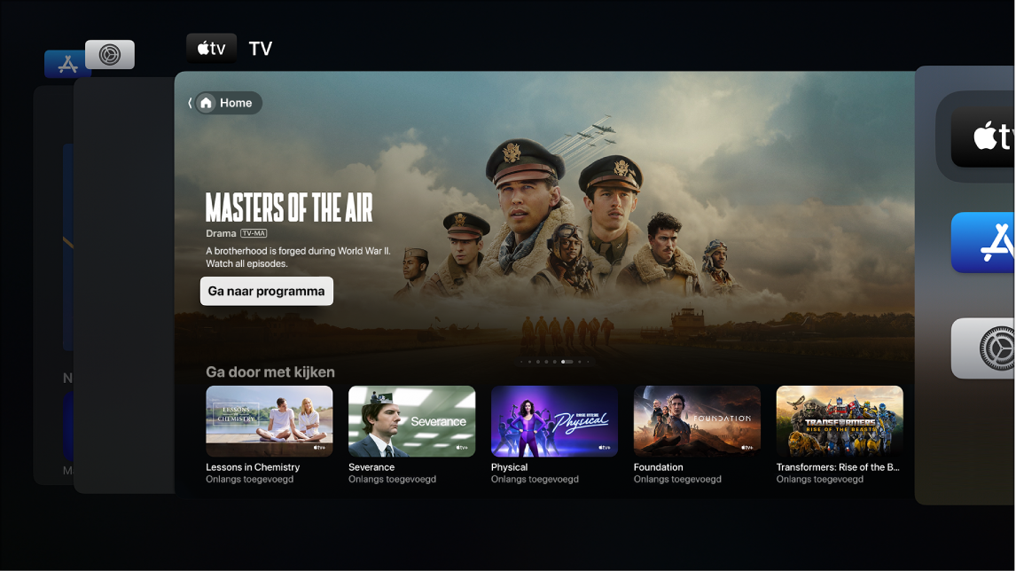 Scherm van Apple TV met de appkiezer