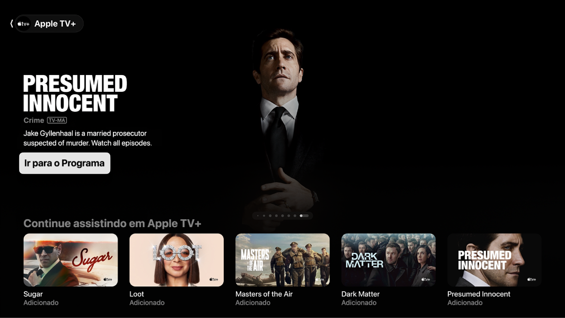 Tela mostrando o Apple TV+