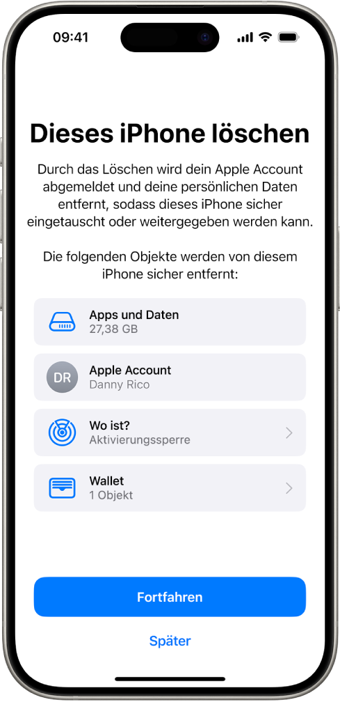 Der Bildschirm „Dieses iPhone löschen“.