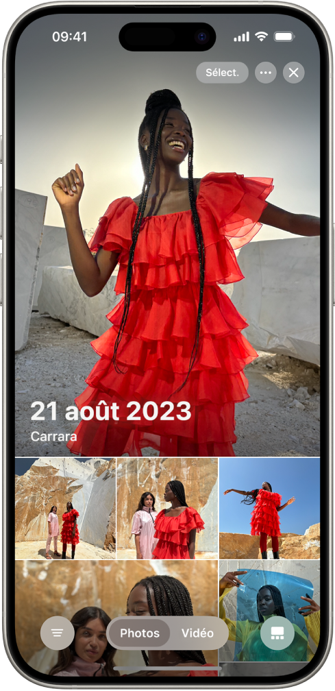 L’app Photos avec une collection de photos prises un certain jour.