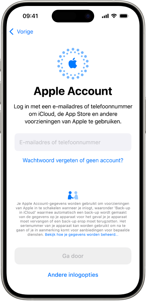 Het inlogscherm van Apple Account.