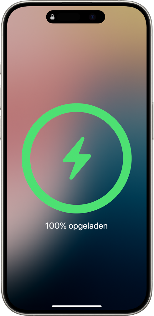 Een iPhone-scherm waarin wordt aangegeven dat de batterij voor 100% is opgeladen.