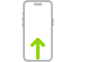 Een afbeelding van een iPhone met een pijl die aangeeft hoe je vanaf de onderkant van het scherm omhoog kunt vegen.