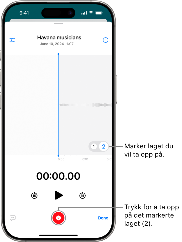 Skjermen for opptak av et ekstra lag i Taleopptak.