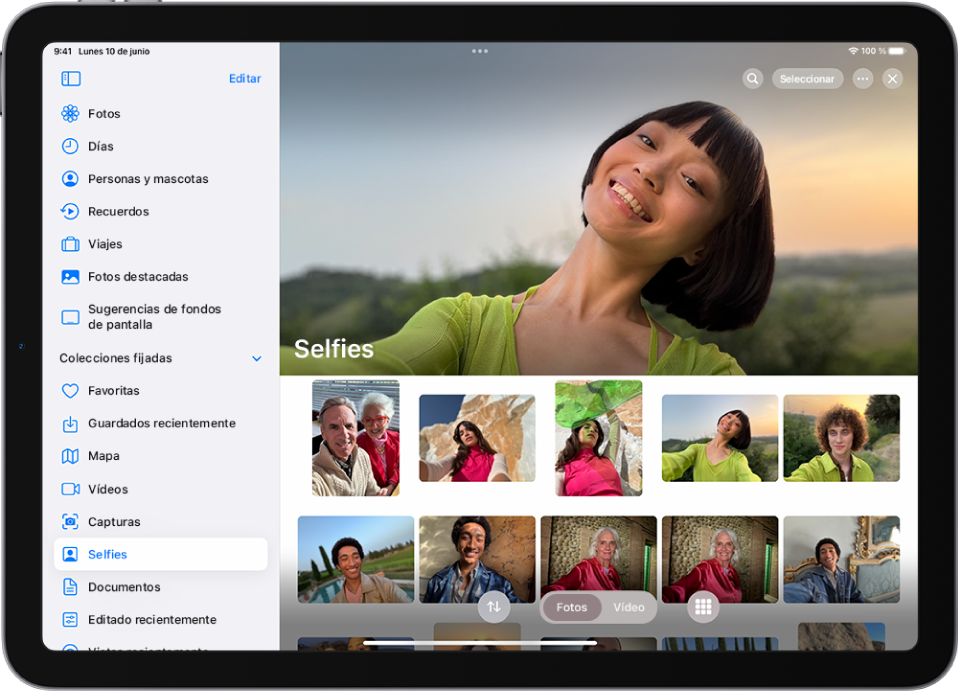 La colección Selfies abierta en la app Fotos.