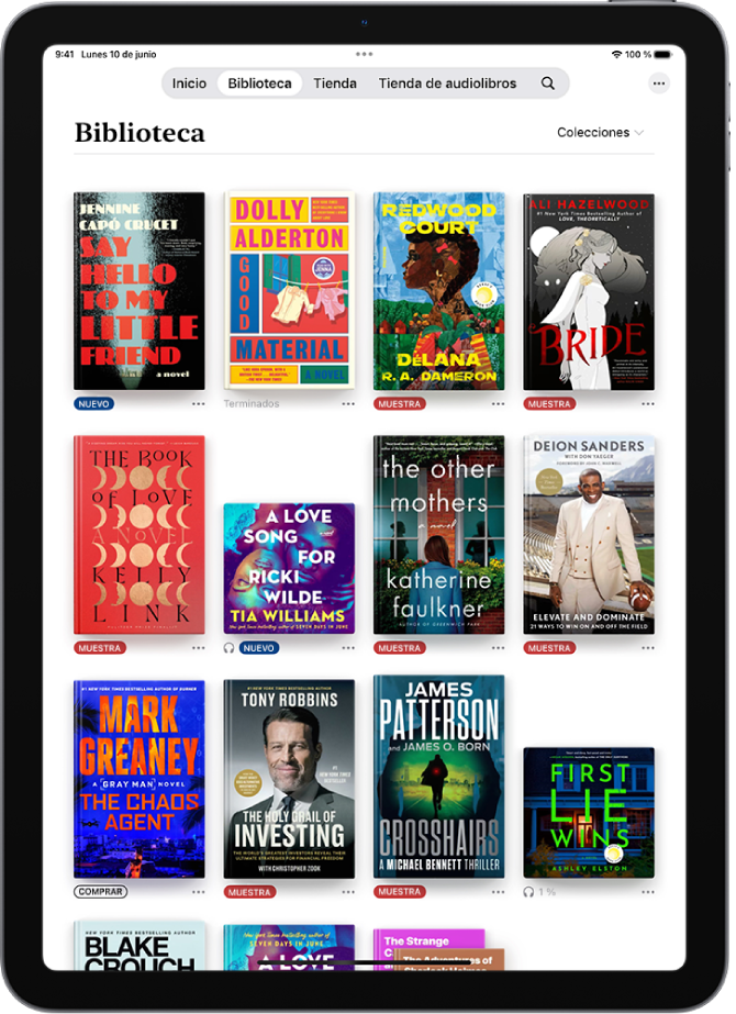 Pantalla Biblioteca en la app Libros.