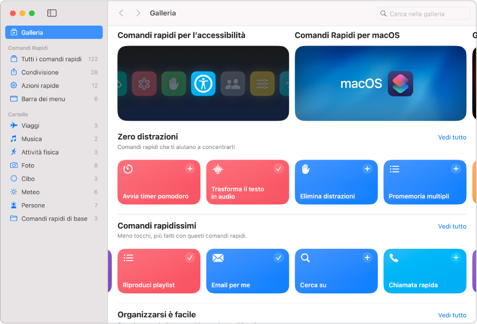 Galleria comandi rapidi.