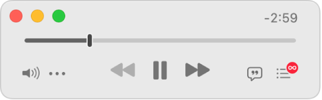 Il Mini Player più piccolo di Musica, che mostra soltanto i controlli (e non l’illustrazione dell’album).