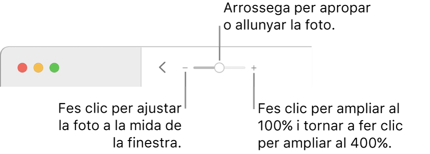 La barra d’eines que mostra els controls de zoom.