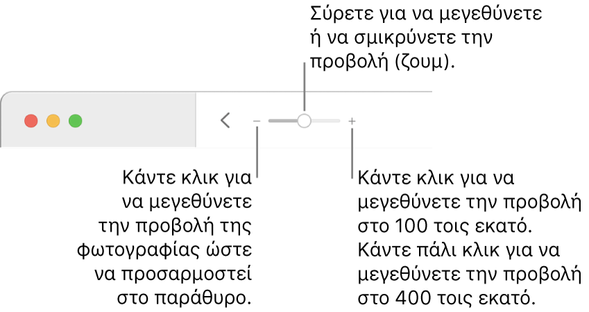 Η γραμμή εργαλείων όπου εμφανίζονται στοιχεία ελέγχου ζουμ.