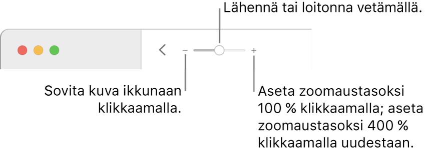 Työkalupalkki, jossa näkyy zoomaussäätimet.