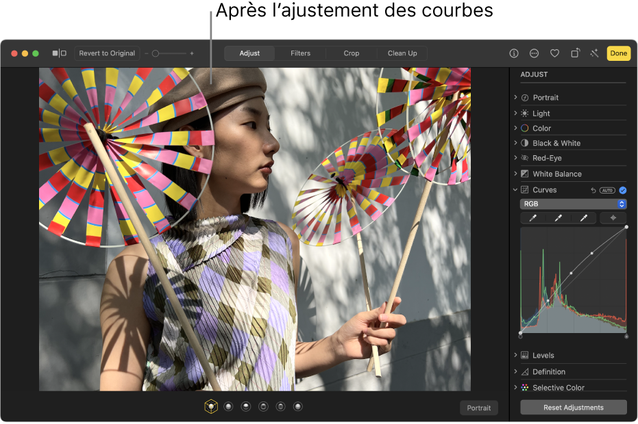 Une photo après les ajustements des courbes.