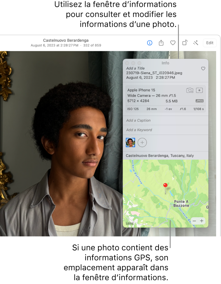 La fenêtre Infos d’une photo.